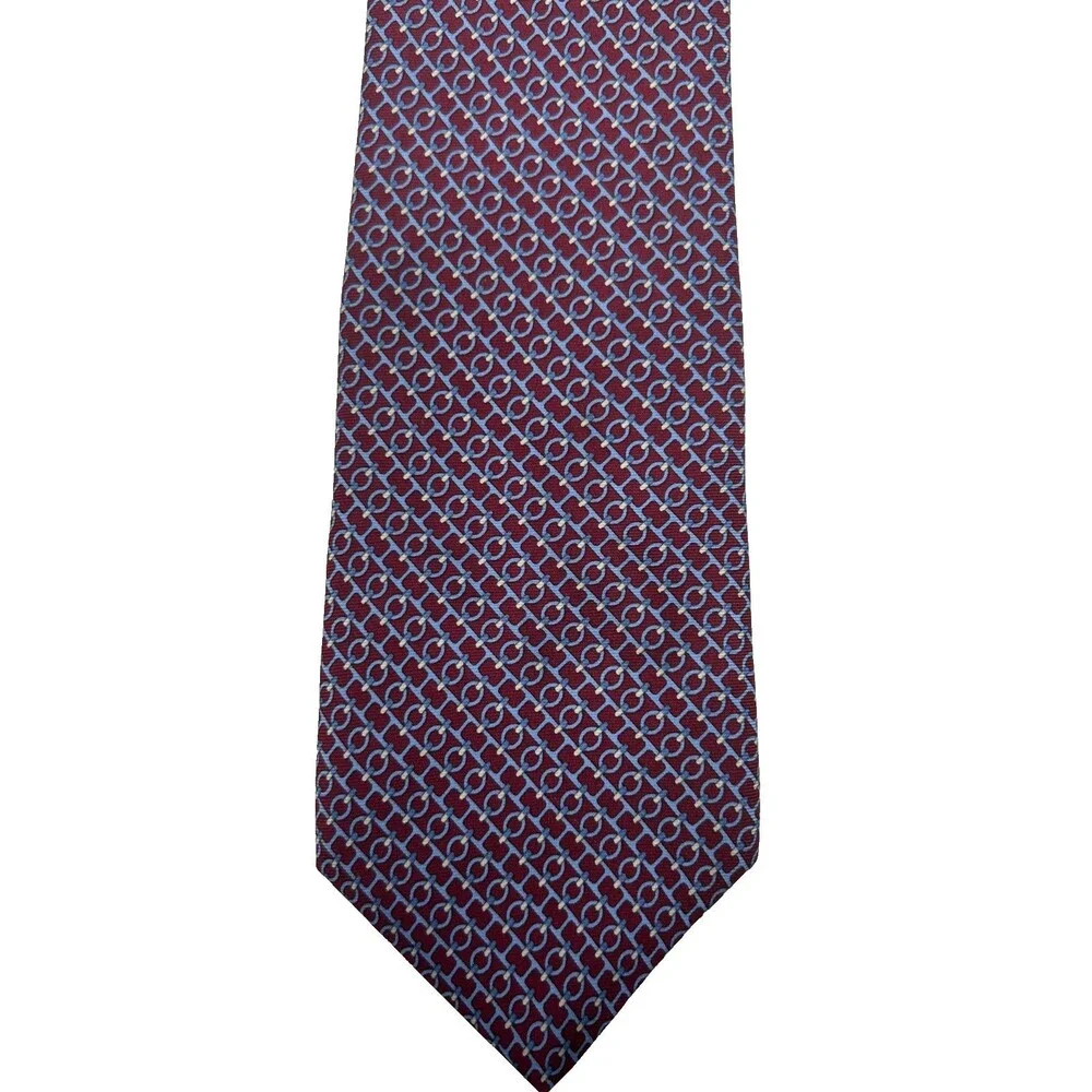 Brooks Brothers 100% Silk Tie Burgundy Blue Geometric Made USA Italian 60.25